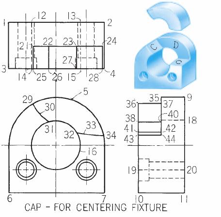 Cylindrical Surfaces Example - Machining a Cap (4) In the 4 th stage, a cylindrical cut is added, producing two cylindrical surfaces that appear edgewise in the front view