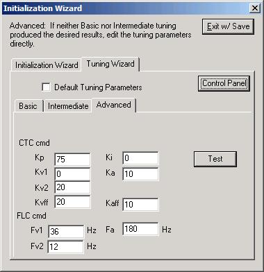 Use the panel s Strip Chart to chart such things as Error and Torque while you are using the Initialization Wizard (see above) to change the tuning parameters.