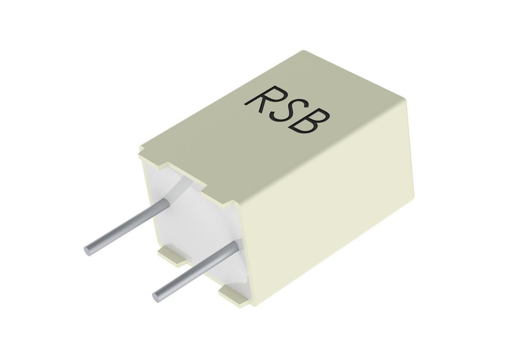 General Purpose Metallized Polyester Film Capacitors RSB Series, 5 mm Lead Spacing, 50 630 VDC (Automotive Grade) Overview The RSB Series is constructed of metallized polyester film (stacked