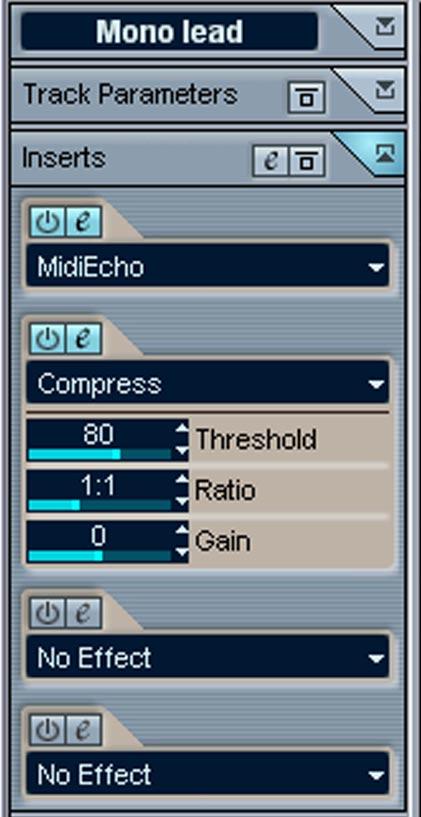 Inserts section This allows you to add up to four MIDI insert effects.