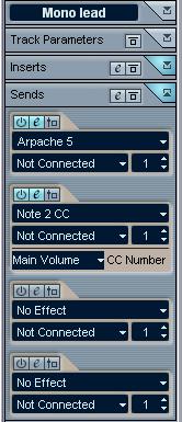 Sends section This allows you to add up to four MIDI send effects. Unlike audio send effects, you can select and activate send effects individually for each track.