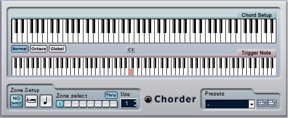 Select the key to which you want to assign a chord, by clicking in the lower Trigger Note keyboard display. 2.