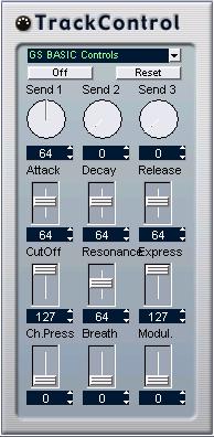 Track Controls The Track Control effect contains three ready-made control panels for adjusting parameters on a GS or XG compatible MIDI device.