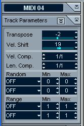 Track parameters The following settings will affect the MIDI events on the track in real time during playback.