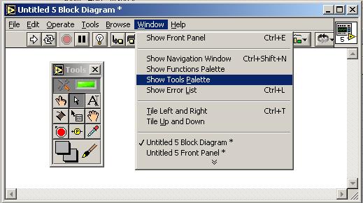 LabVIEW HELP - Exists in several forms WINDOWS -> Show Tools Palette Extremely