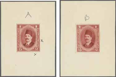 88 198 Corinphila Auction 28 May 2015 5387 5388 5389 5390 5391 5392 5387 Essay for 15 m. value (two), printed in reddish brown (close to the colour of issued 5 m.