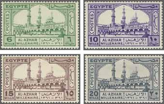 198 Corinphila Auction 28 May 2015 107 5479 5479 1942: Unissued - Millenary of Al-Azhar University, the complete set of four values, perf. 13¼ x 13½, 6 m. green, 10 m. violet, 15 m.