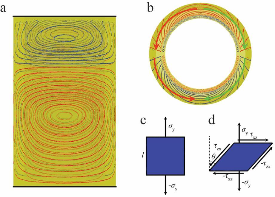 Fig. 4-3 Mechanical diagram of the connected coil, (a) connected coil in an assembly, (b) torque direction at the connected end of the designed coil, (c) two-dimensional (2D) stress state analysis