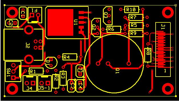 SESSION ETD ### PCB Layouts The PCB layout for the completed circuit is shown in Figure 3. The PCB had two components initially placed backward.