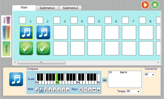 1 Use the same steps as the previous section, using Melody icons instead of a Buzzer icon.