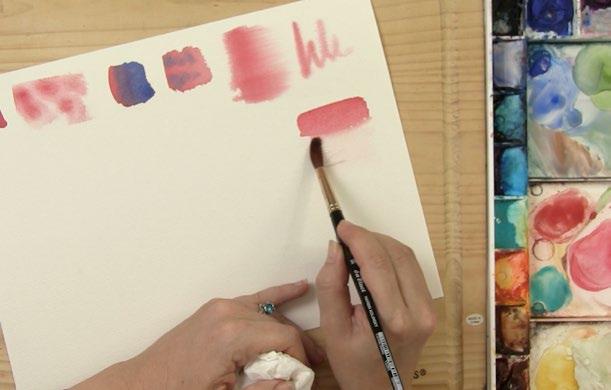 Load a brush with a color of your choice. 2. Paint directly on a dry panel of watercolor paper. 3.