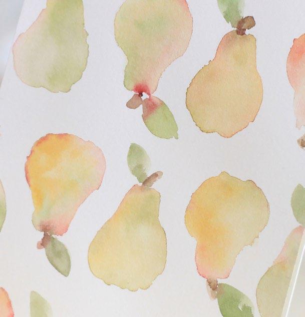 3 Pear Notecard by Dawn Woleslagle Card size: 4" x 52" Instructions 1. Score a strip of watercolor paper to create a 4" x 52" top-folding card. Do not fold at this time.