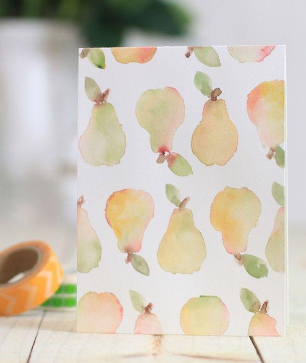 Using the t-ruler and a pencil, beginning 2" from the top and side of the card, mark where a row of pears should be placed, making each row large enough to accommodate the pear die plus a little