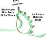 Make sure the end passes between the bead and the knots previously tied (in front of the bead).