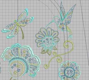 Duplicate, rotate, and mirror image as desired. Ungroup the design to create single flowers if desired. (This may create additional jump stitches.