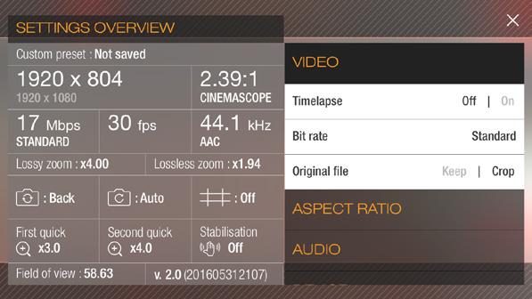 SETTINGS PANEL ASPECT RATIO Select from one of the premade aspect ratios or create your own custom aspect ratio.