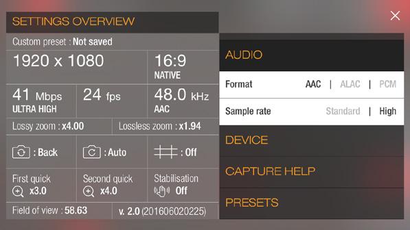 SETTINGS PANEL PCM (Pulse-code modulation) is uncompressed audio that will require the most storage space.