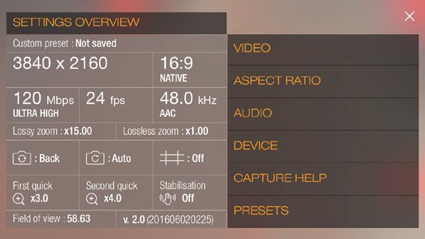 SETTINGS PANEL LOSSY AND LOSSLESS ZOOM Lossy zoom and Lossless zoom show the maximum zoom magnifications available.