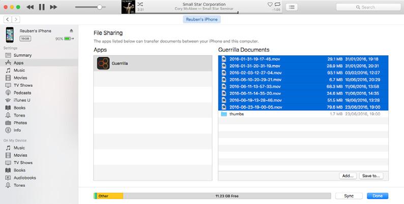 itunes FILE SHARING SAVING RECORDED CLIPS TO YOUR COMPUTER The recommended method of moving recorded clips from Guerrilla Filmmaker to your computer is to do so via itunes File Sharing.