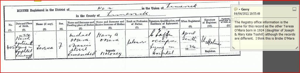 Birth Certificate Teresa