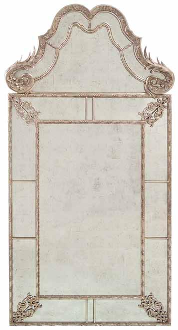 painted design in muted grey surrounding the églomisé mirror.