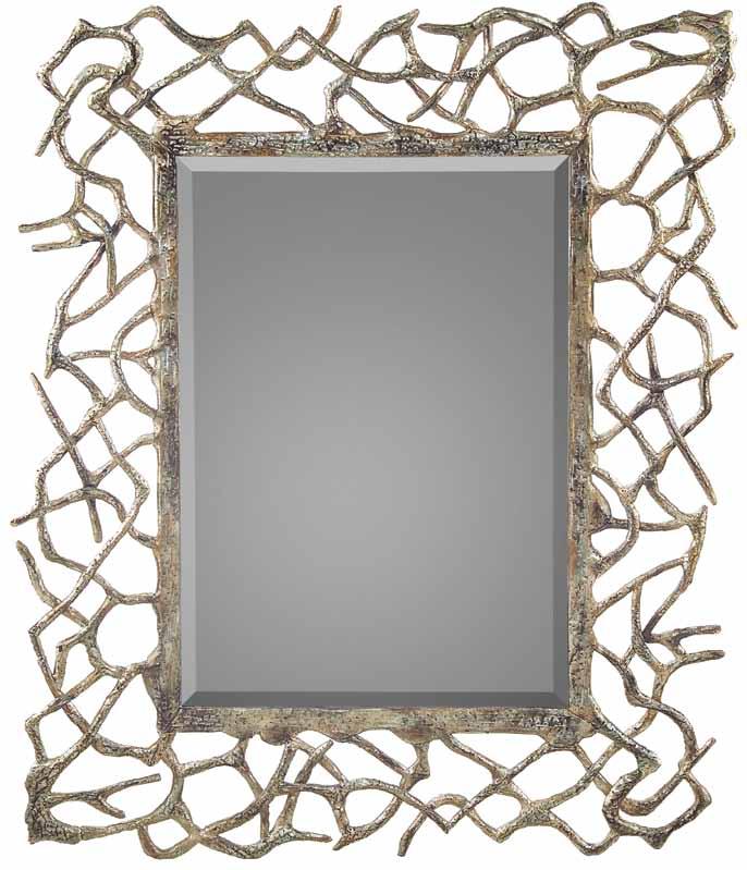 frame around the modern beveled mirror, which is
