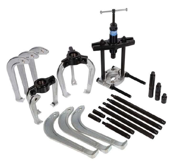 HYDRAULIC PULLERS HYDRAULIC PULLER & SEPARATOR KITS Makes 8 different twin/triple leg pullers, plus bearing separator kit. 55400V supplied in metal case. 55405V supplied with metal display panel.