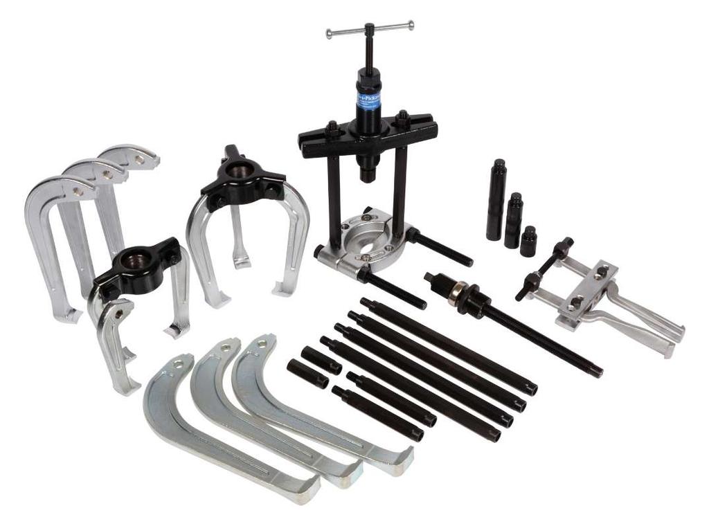 HYDRAULIC PULLERS HYDRAULIC INTERNAL EXTRACTOR, PULLER & SEPARATOR KITS Makes 8 different twin/triple leg pullers, plus bearing separator kit and internal extractor kit. Supplied in metal case.