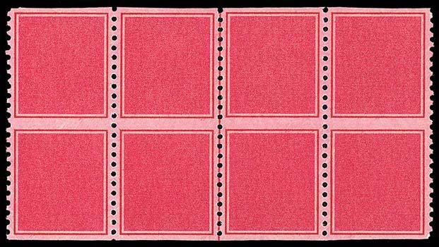 Lot 748 ** Test Stamp, 1954, carmine, imperf between, block of four with two vertical pairs with gutter between,