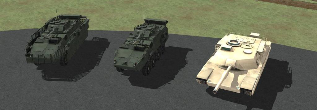 Defense Vehicles (LAV & M1A2) This sample provides an eight-wheeled Light Armored Vehicle (LAV) and a M1A2 main battle tank.