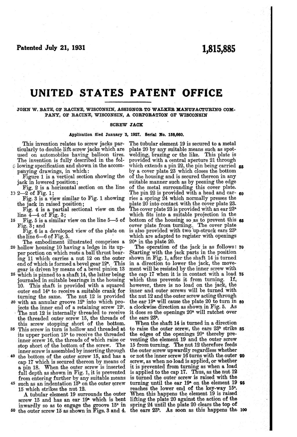 Patented July 21, 1931 1,81,88 UNITED STATES PATENT office JOHN w.