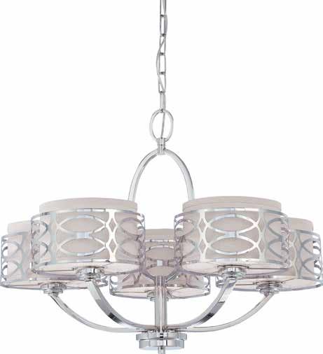FEATURED A collection of fixtures with great market advantages at great values. Harlow 5 Light Chandelier 60-4625 Polished Nickel / Slate Gray Fabric Shade / Frosted Diffuser (5) 60W A19 max.