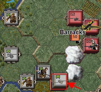 Clicking reachable hexes again shows where our selected infantry can move to.