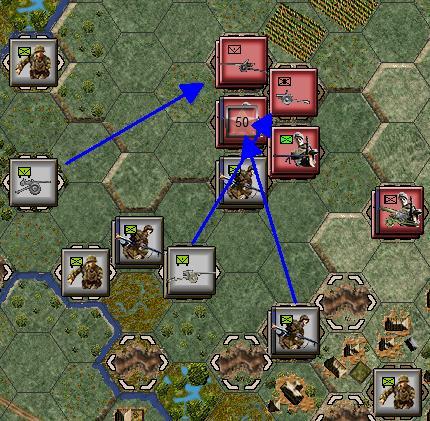 We start turn two like the last calling in artillery. Hidden units have been revealed at the barracks. Panzer Battles uses Persistent Concealment.