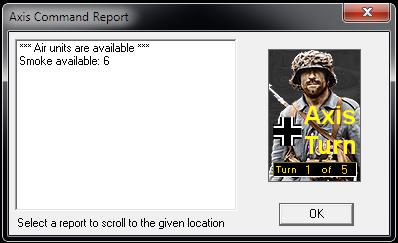 Click OK to get the game underway - you are now the German commander. The map should now appear along with your first Command Report with information relevant to the first turn.