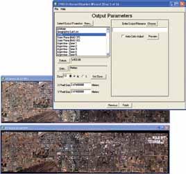 Select Output Parameters In the final step of the workflow, you will specify the output map projection, pixel size, filename and path.