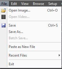 Top Menu Line File This Drop-Down Menu will allow you to Load and Save images, play video files. Open Image The Open Image command is used to open an existing image file.