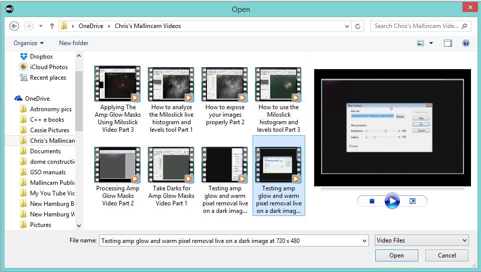 Click on the Open Button to open a video file, this will create a New Video Window and begin to start playing the video stream. The video window will be associated a name called Video [XXX.XXX] (i.e., its title bar will display Video [XXX.