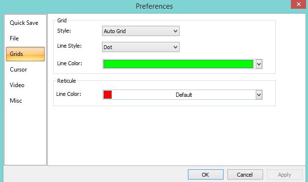 Auto Grids Auto Grids can be set in the View>Grids>Settings control. This command will pop-up the Preferences Window.