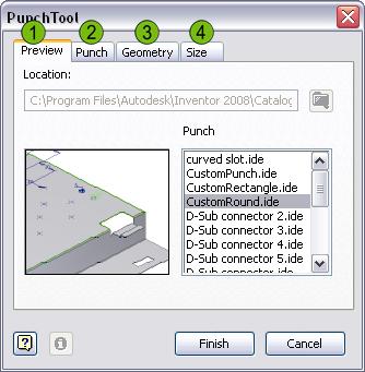 PunchTool Dialog Box In the following illustration, the PunchTool dialog box is shown.