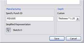 6. In the Extract ifeature dialog box: Under Specify Punch ID, enter PID1005. Under Custom, enter Thickness * 1.25, exactly as shown.