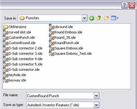 4. Save the punch ifeature to the Punches folder of the Inventor Catalog.