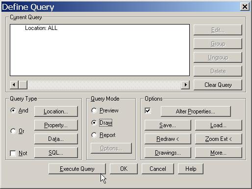 The completed alterations dialog box should look similar to the dialog box shown at the right. 32. Click Okay to close the Set Property Alterations dialog box. 32. At the Define Query dialog box, making sure the Query Mode is set to Draw, Click Execute Query.