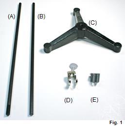 2) Attach (screw) threaded end of Grid Mount Bar (A) into Grid Array Stand Base (C).