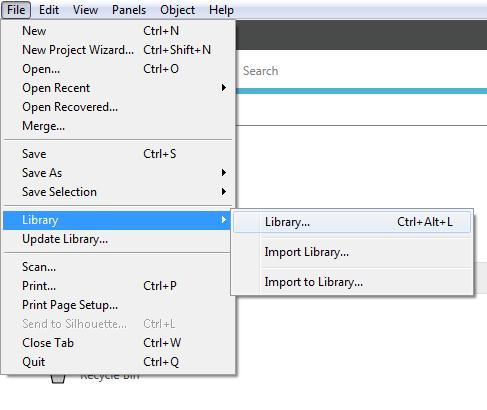3. Choose your work preference/access to your cutting pattern: Library - find a cut design in the Silhouette software.