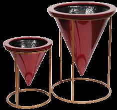 White and Metallic Red Metal Stands Cone
