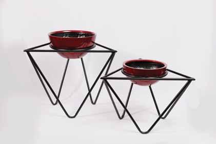 Stand 3 - Triangle Pod Stand with HDRP Square Triangle Pod Stand Black Powder Coated for Bowl Planters Aluminium Bowls available in Chrome, Gold, Hammered Silver, and