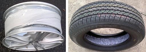 (a) (b) Fig. 5 Damaged trim on rim and another trim fitted inside tyre. Cavity Resonance Mitigation. The insert of absorbing materials inside tyre air cavity have been tested before [1-4].
