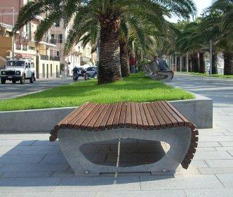CITY DESIGN S.p.a. Flow bench Bench with exotic hardwood slats (minimum length 2 linear metres), base plated.