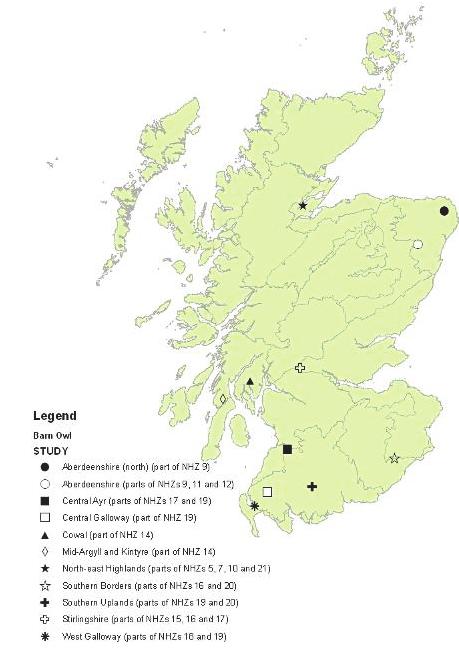 Given the number and geographical spread of studies of barn owl that submit data to the SRMS currently (Annex Table B 33), it may be possible to produce some national trends in future once the